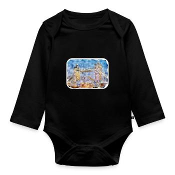 Uk Watercolor Sketch Hand Drawn Illustration - Organic Longsleeve Baby Bodysuit - black - Front
