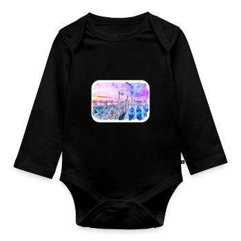 Italy Watercolor Sketch Hand Drawn Illustration - Organic Longsleeve Baby Bodysuit - black - Front