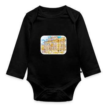 Europa Aquarellskizze Handgezeichnete Illustration - Baby Bio-Langarm-Body - Schwarz - Vorne