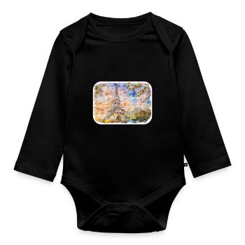 Paris France Watercolor Sketch Drawn Painting - Organic Longsleeve Baby Bodysuit - black - Front