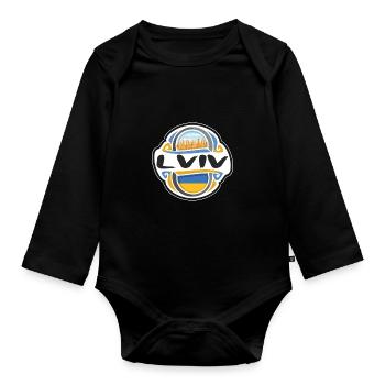 Lviv Ukraine Drapeau Badge Voyage Souvenir Timbre - Body Bébé bio manches longues - noir - Devant