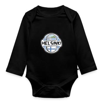Helsinki Finlande Drapeau Badge Voyage Souvenir Timbre - Body Bébé bio manches longues - noir - Devant