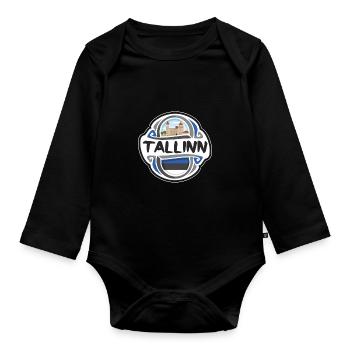 Tallinn Estland Flagge Abzeichen Reise Souvenir Briefmarke - Baby Bio-Langarm-Body - Schwarz - Vorne
