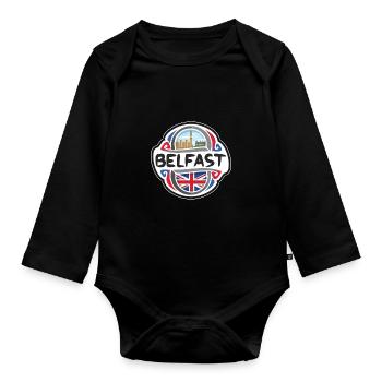 Belfast UK Vereinigtes Königreich Flagge Reise Souvenir Bad - Baby Bio-Langarm-Body - Schwarz - Vorne