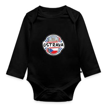 Ostrava Czechia Flag Badge Travel Souvenir Stamp - Organic Longsleeve Baby Bodysuit - black - Front