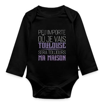 toulouse chez moi cadeau homme femme Toulouse - Body Bébé bio manches longues - noir - Devant