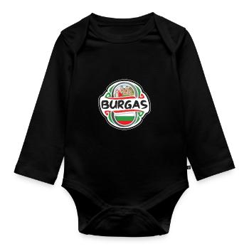 Burgas Bulgaria Flag Badge Travel Souvenir Stamp - Organic Longsleeve Baby Bodysuit - black - Front