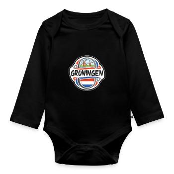 Groningen Netherlands Flag Travel Souvenir Badge S - Organic Longsleeve Baby Bodysuit - black - Front