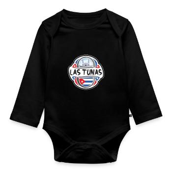 Las Tunas Cuba Flag Badge Travel Souvenir Stamp - Organic Longsleeve Baby Bodysuit - black - Front