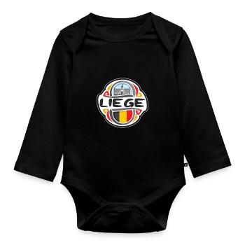 Liège Belgique Drapeau Badge Voyage Souvenir Timbre - Body Bébé bio manches longues - noir - Devant
