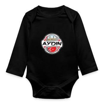 Aydin Türkei Flagge Abzeichen Reise Souvenir Stempel - Baby Bio-Langarm-Body - Schwarz - Vorne