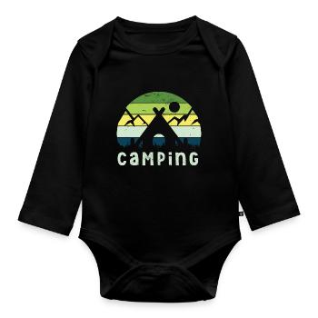 Camping Camper Zelten Wohmbobil Wohnwagen - Baby Bio-Langarm-Body - Schwarz - Vorne