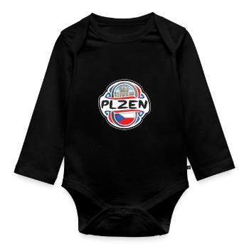 Plzen Tschechien Flagge Abzeichen Reise Souvenir Briefmarke - Baby Bio-Langarm-Body - Schwarz - Vorne