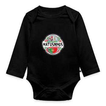 Matosinhos Portugal Flag Travel Souvenir Badge Sta - Organic Longsleeve Baby Bodysuit - black - Front