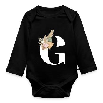 Buchstabe G blumig - Baby Bio-Langarm-Body - Schwarz - Vorne