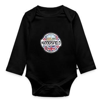 Huddersfield Royaume-Uni Drapeau du Royaume-Uni Voyage Souveni - Body Bébé bio manches longues - noir - Devant