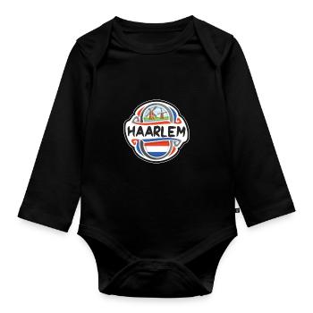 Haarlem Netherlands Flag Travel Souvenir Badge Sta - Organic Longsleeve Baby Bodysuit - black - Front