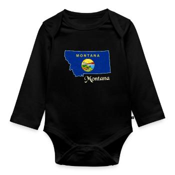 Montana Flagge Karte Design für stolze Montaner - Baby Bio-Langarm-Body - Schwarz - Vorne