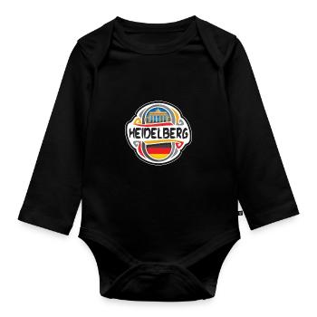 Heidelberg Germany Flag Travel Souvenir Badge Stam - Organic Longsleeve Baby Bodysuit - black - Front