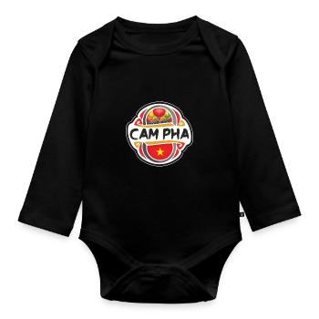 Cam Pha Vietnam Flag Badge Travel Souvenir Stamp - Organic Longsleeve Baby Bodysuit - black - Front