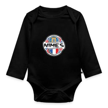 Nimes Frankreich Flagge Abzeichen Reise Souvenir Briefmarke - Baby Bio-Langarm-Body - Schwarz - Vorne