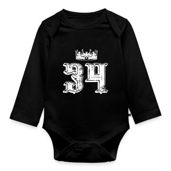 34 Zahl Krone - Baby Bio-Langarm-Body - Schwarz - Vorne