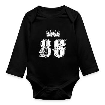 86 Zahl Krone - Baby Bio-Langarm-Body - Schwarz - Vorne