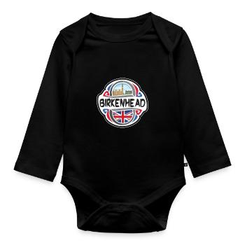 Birkenhead UK United Kingdom Flag Travel Souvenir - Organic Longsleeve Baby Bodysuit - black - Front