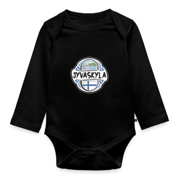 Jyväskylä Finnland Flagge Abzeichen Reise Souvenir Briefmarke - Baby Bio-Langarm-Body - Schwarz - Vorne