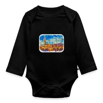 Budapest Ungarn Aquarell Skizze Illustration - Baby Bio-Langarm-Body - Schwarz - Vorne