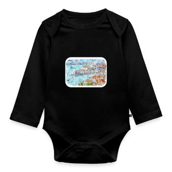 Venise Italie Aquarelle Esquisse Illustration - Body Bébé bio manches longues - noir - Devant