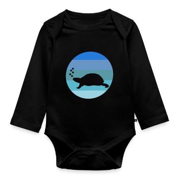 Tortue de mer Créature marine Tortue rétro - Body Bébé bio manches longues - noir - Devant