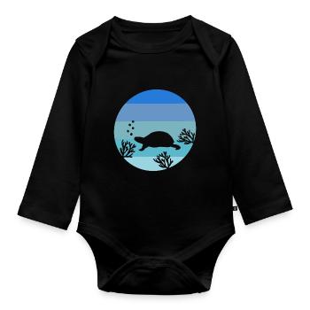 Sea Animal Gift Ocean Animal Retro Turtle - Organic Longsleeve Baby Bodysuit - black - Front