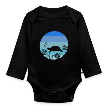 Zoo Animal Lovers Ocean Animal Retro Turtle - Organic Longsleeve Baby Bodysuit - black - Front