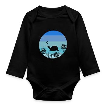 Animal Lovers Ocean Animal Gift Retro Turtle - Organic Longsleeve Baby Bodysuit - black - Front