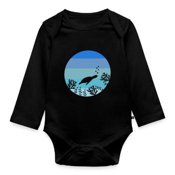 Amoureux des animaux Créatures de la mer Tortue rétro - Body Bébé bio manches longues - noir - Devant