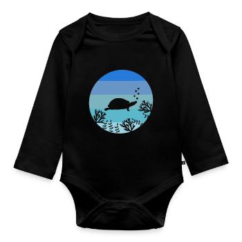 Tortue de mer Tortue rétro animal de mer - Body Bébé bio manches longues - noir - Devant