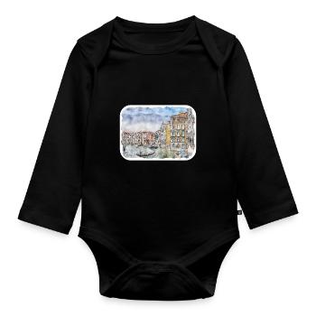 Italy Watercolor Sketch Hand Drawn Illustration - Organic Longsleeve Baby Bodysuit - black - Front