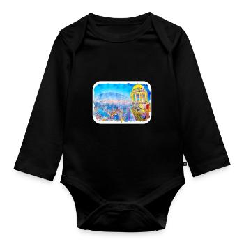 Bangkok Thailand Watercolor Sketch Drawing - Organic Longsleeve Baby Bodysuit - black - Front