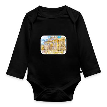 Rome Italie Croquis à l’aquarelle Peinture dessinée à la main - Body Bébé bio manches longues - noir - Devant