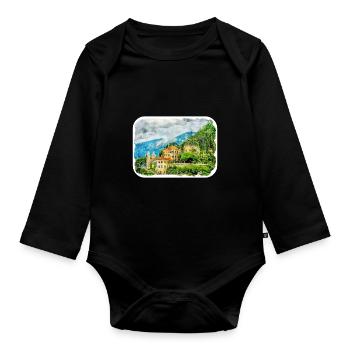 Italy Watercolor Sketch Hand Drawn Illustration - Organic Longsleeve Baby Bodysuit - black - Front