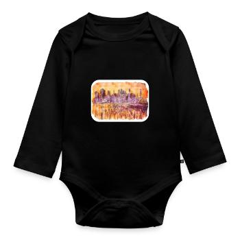 New York Usa Watercolor Sketch Drawing - Organic Longsleeve Baby Bodysuit - black - Front
