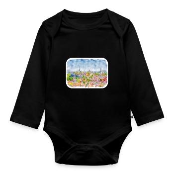 Tallinn Estonia Watercolor Sketch Drawn Illustrati - Organic Longsleeve Baby Bodysuit - black - Front