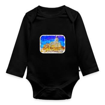 Spain Watercolor Sketch Hand Drawn Illustration - Organic Longsleeve Baby Bodysuit - black - Front