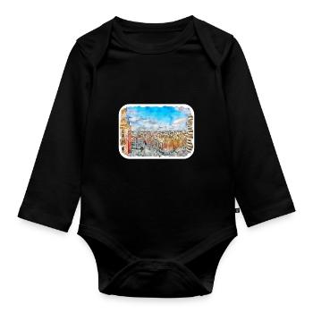 Madrid Spanien Aquarell Skizze Malerei Zeichnung - Baby Bio-Langarm-Body - Schwarz - Vorne