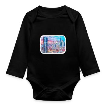 Chicago USA Watercolor Sketch Drawn Illustration - Organic Longsleeve Baby Bodysuit - black - Front