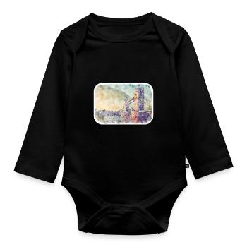 Londres UK Aquarelle Esquisse Dessinée à la Main Peinture - Body Bébé bio manches longues - noir - Devant