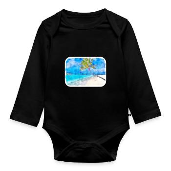 Maldives Watercolor Sketch Hand Drawn Illustration - Organic Longsleeve Baby Bodysuit - black - Front
