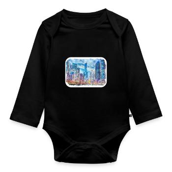 Chicago USA Watercolor Sketch Drawn Illustration - Organic Longsleeve Baby Bodysuit - black - Front