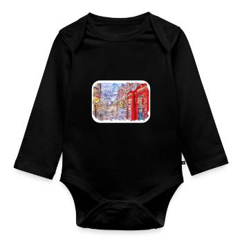 Londres UK Aquarelle Esquisse Dessinée à la Main Peinture - Body Bébé bio manches longues - noir - Devant